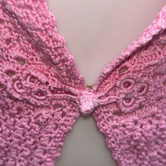Lilly Pulitzer Crochet/Lace boho Hibiscus pink sweater cardigan S - Picture 3 of 9